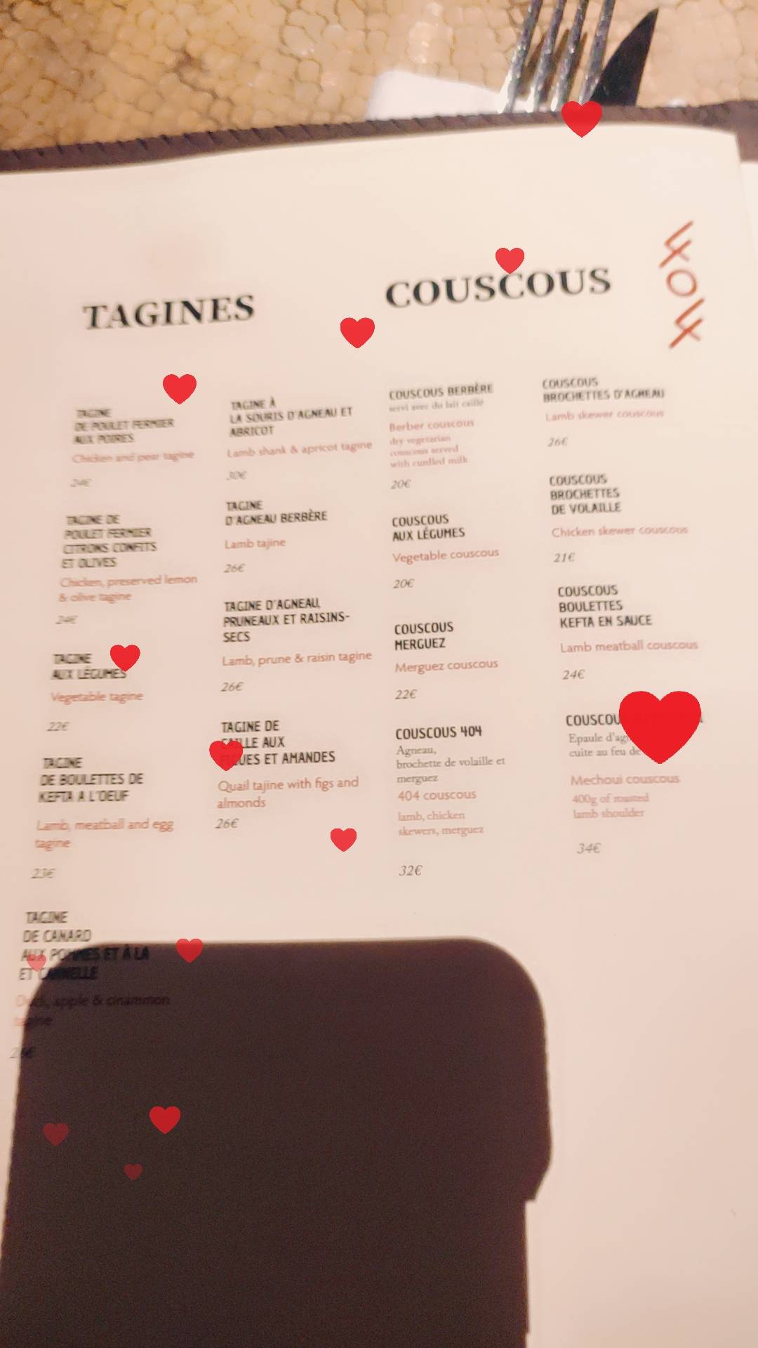 Menu de Le 404