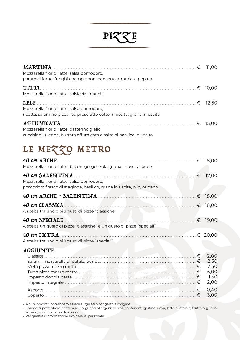 Menu di Le Arche-Pizza e Cucina 