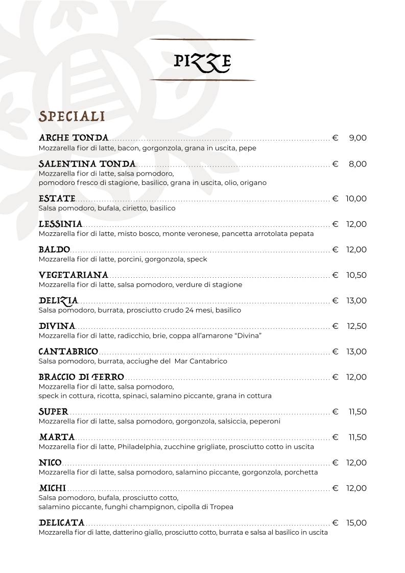 Menu di Le Arche-Pizza e Cucina 