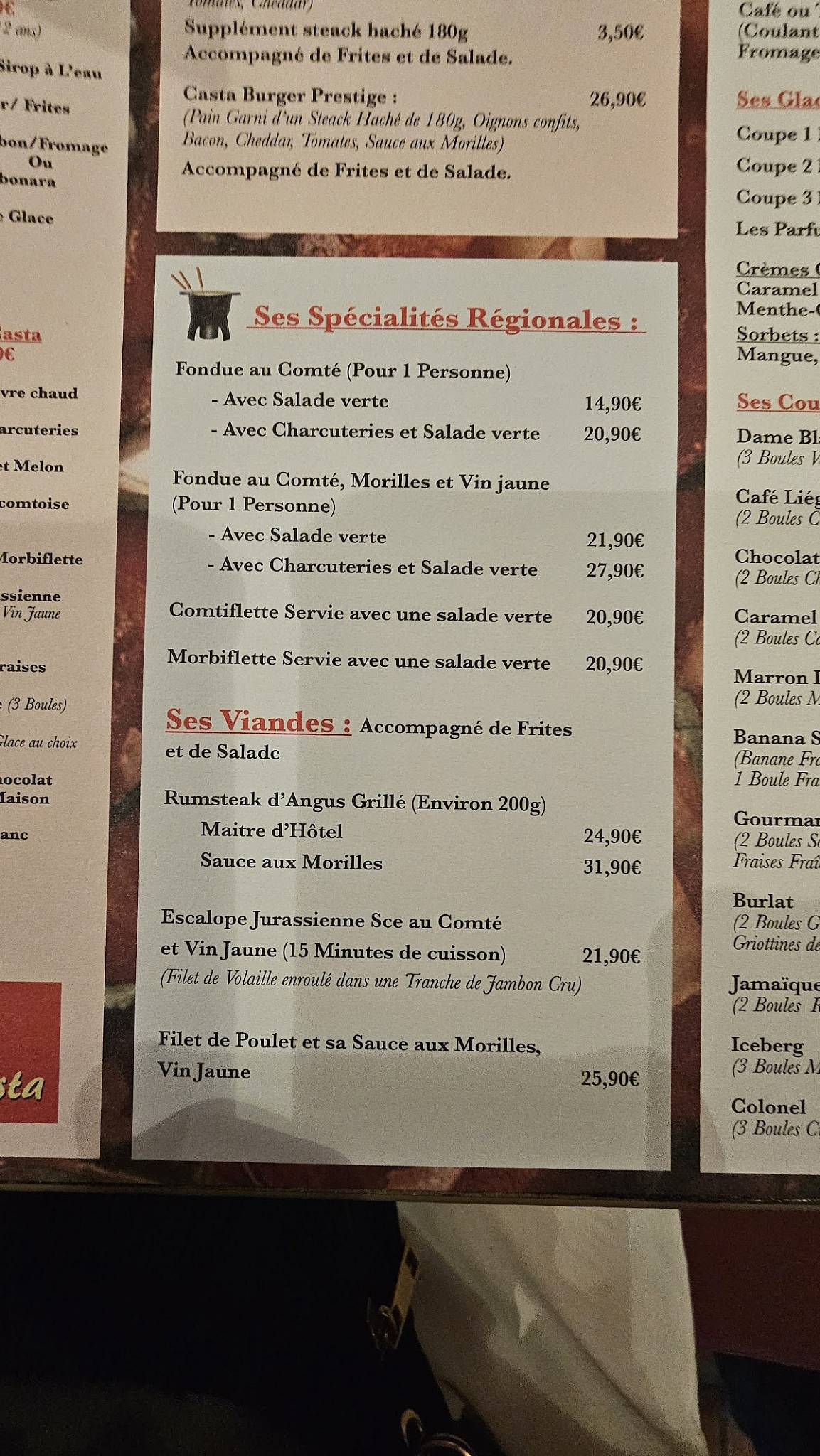Menu de Le Casta