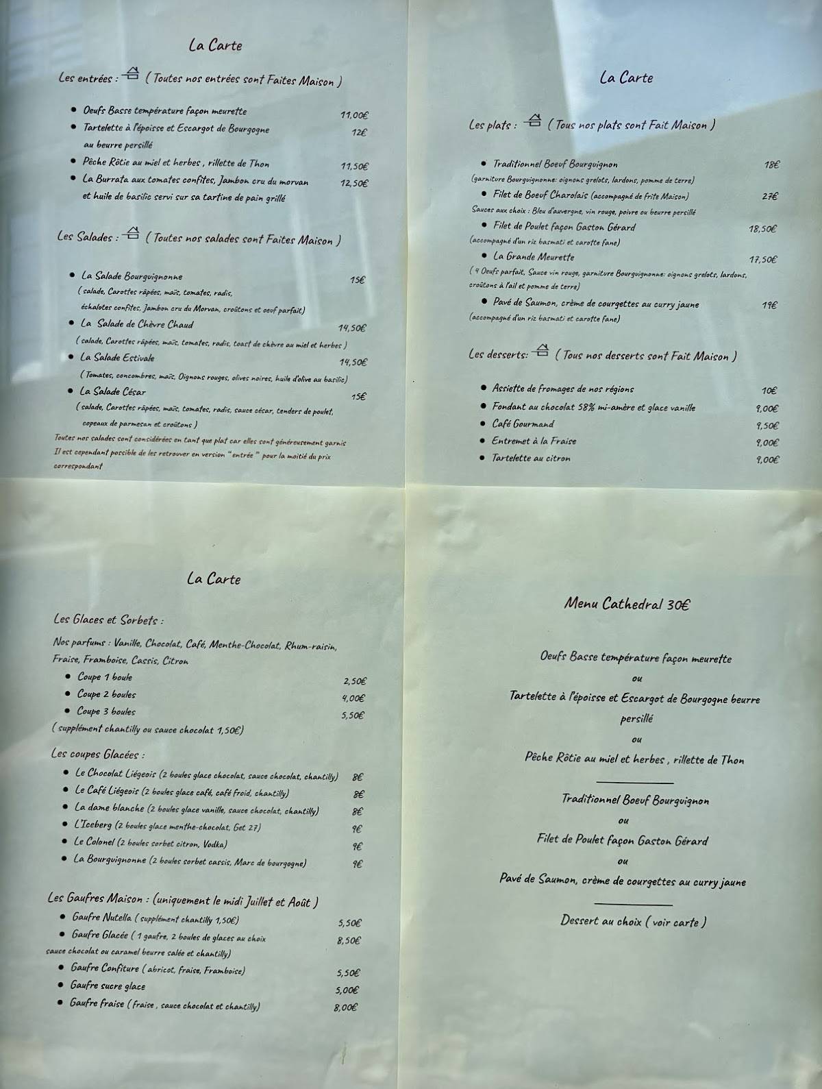 Menu de Le Cathédral
