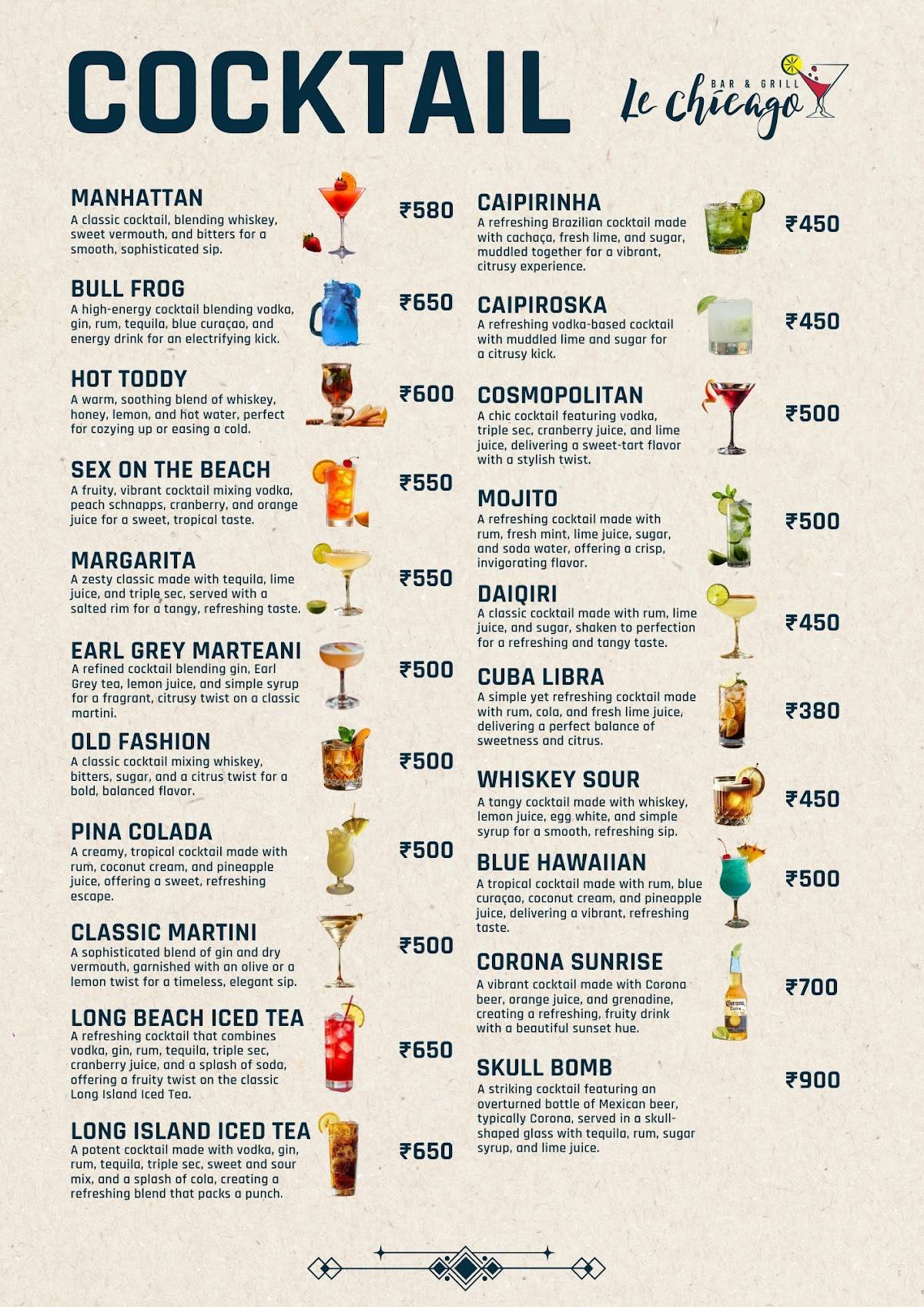 Le Chicago Bar & Grill menu