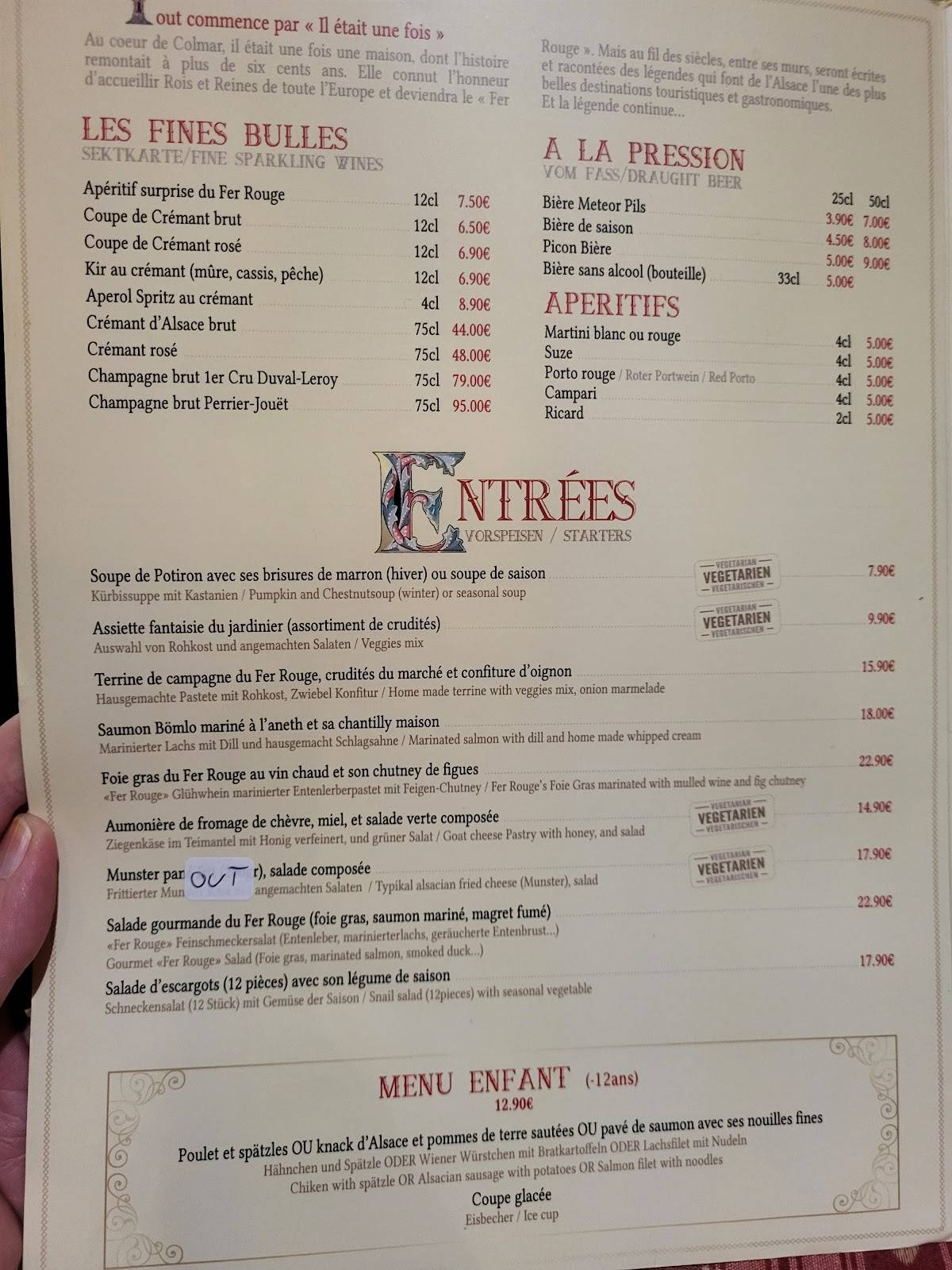 Menu de Le Fer Rouge