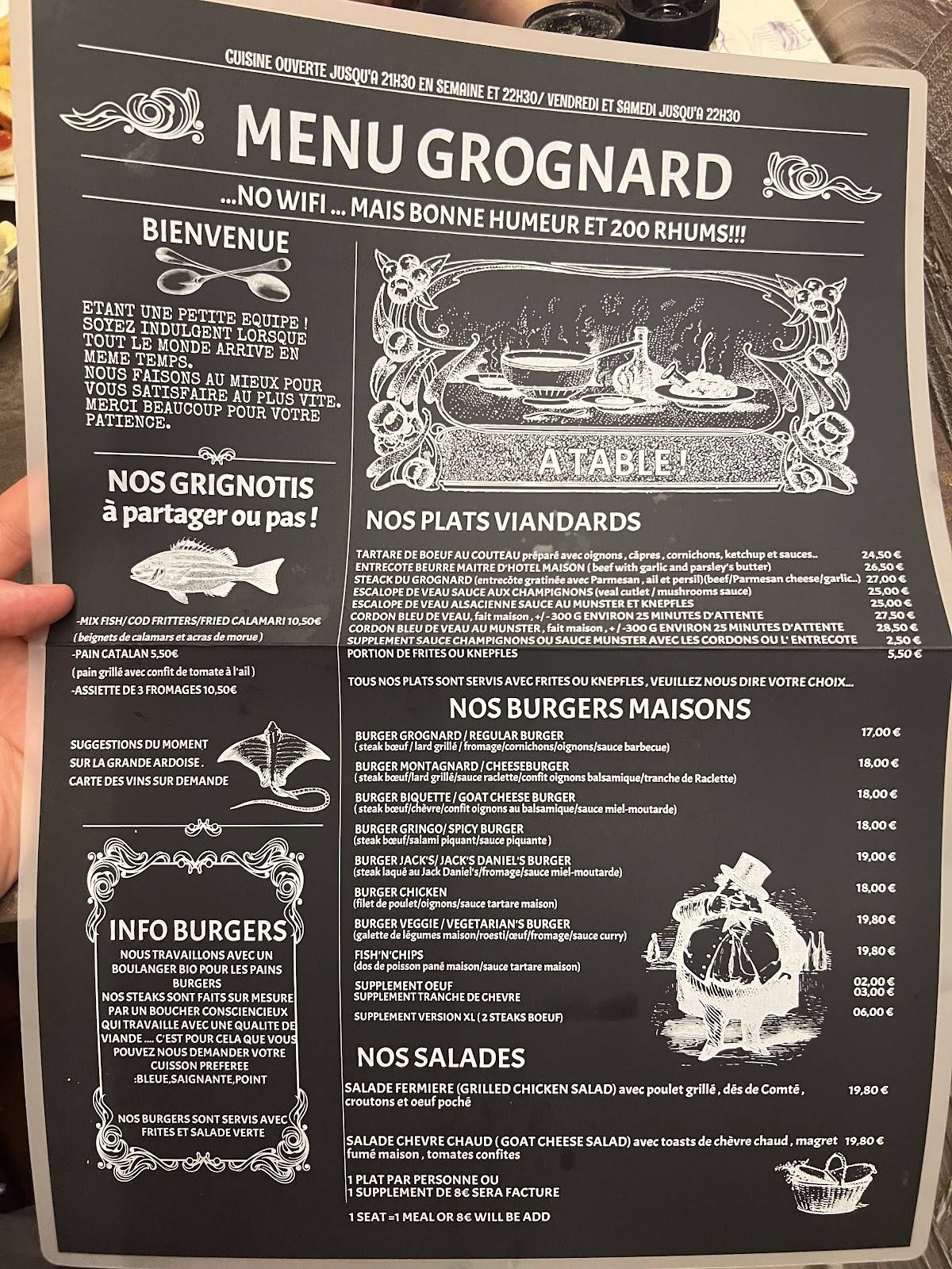 Menu de Le Grognard