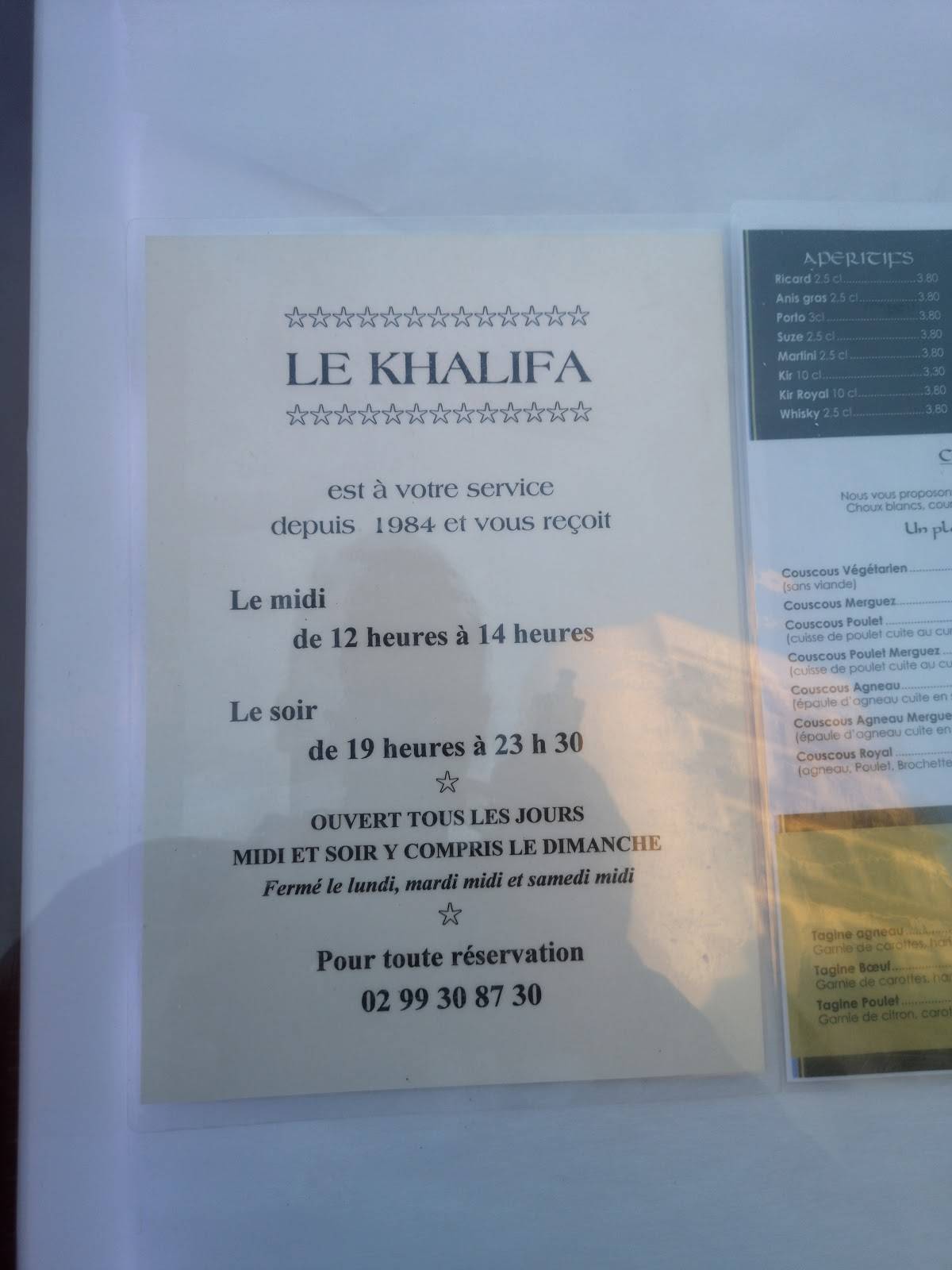 Menu de Le Khalifa