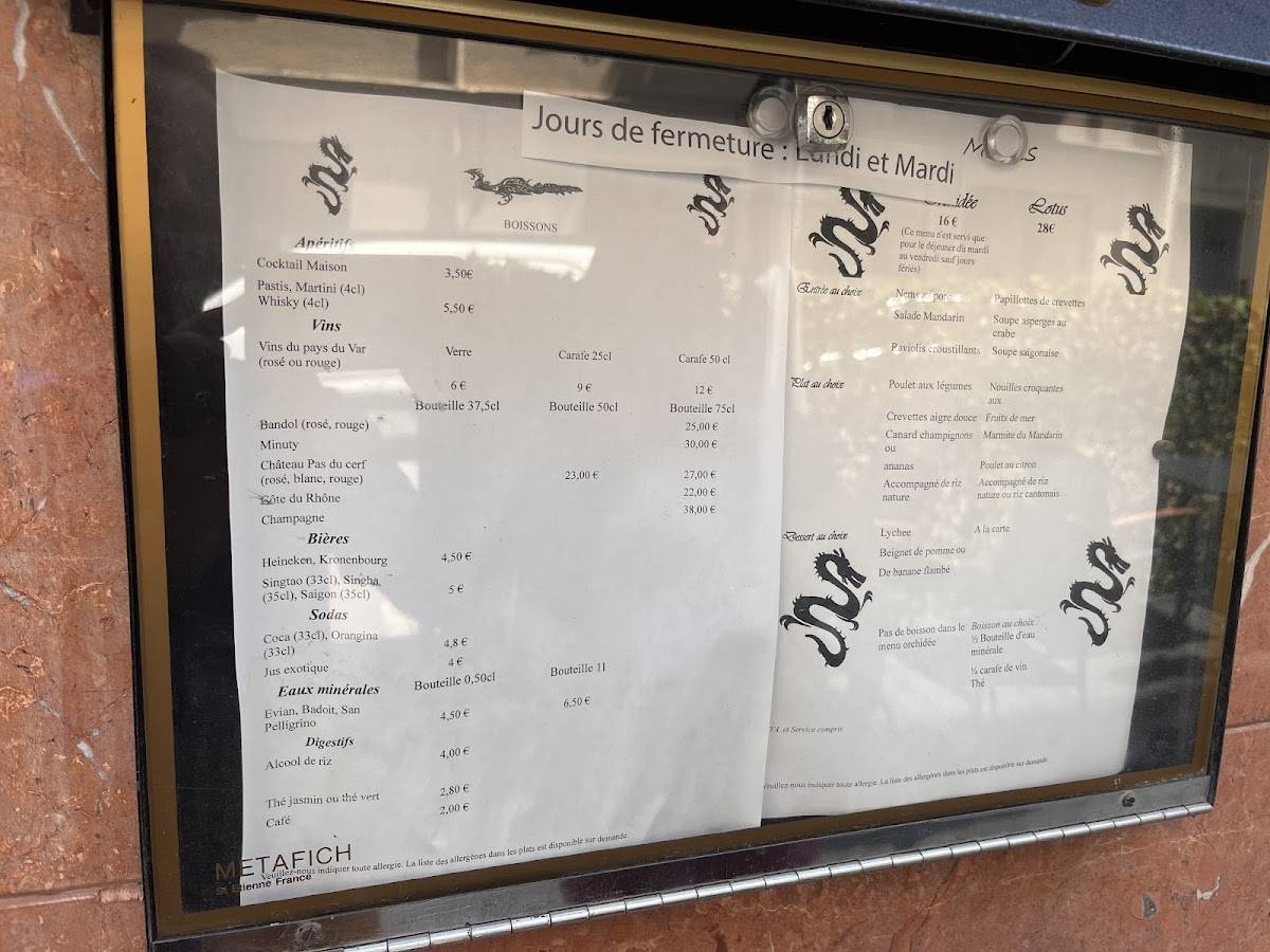 Menu de Le Mandarin
