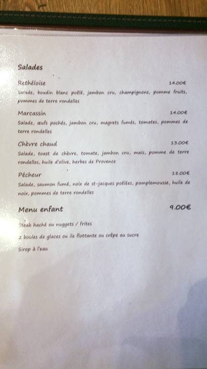 Menu de Le Marcassin