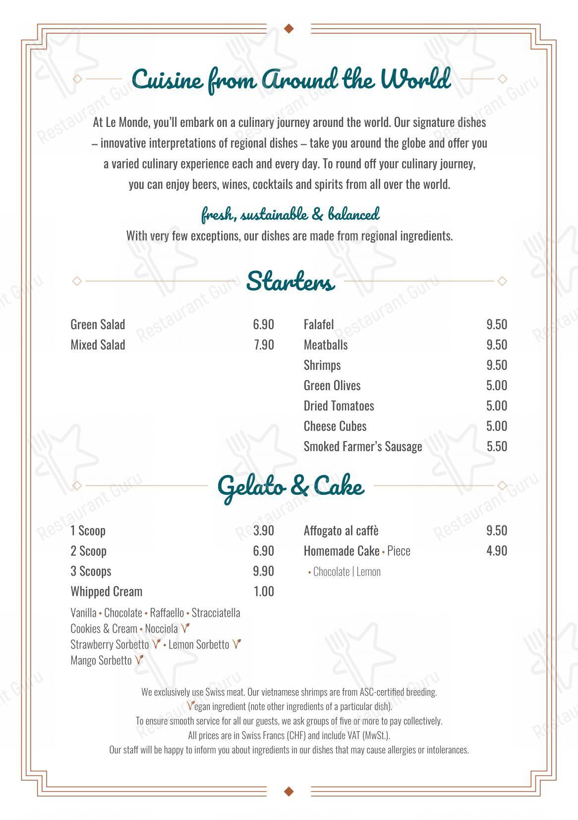Основное меню per Le Monde in Dübendorf