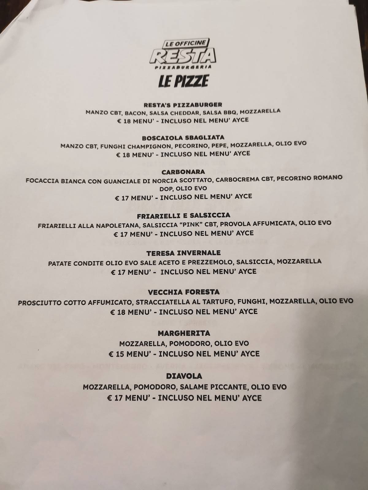 Menu di Le Officine Resta 