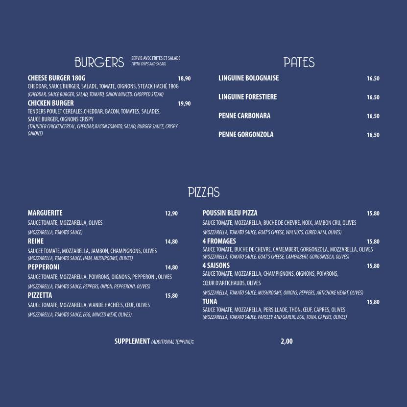 Menu de Le Poussin Bleu