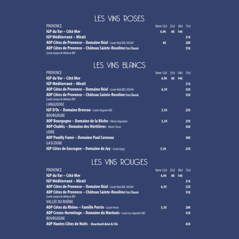 Menu de Le Poussin Bleu