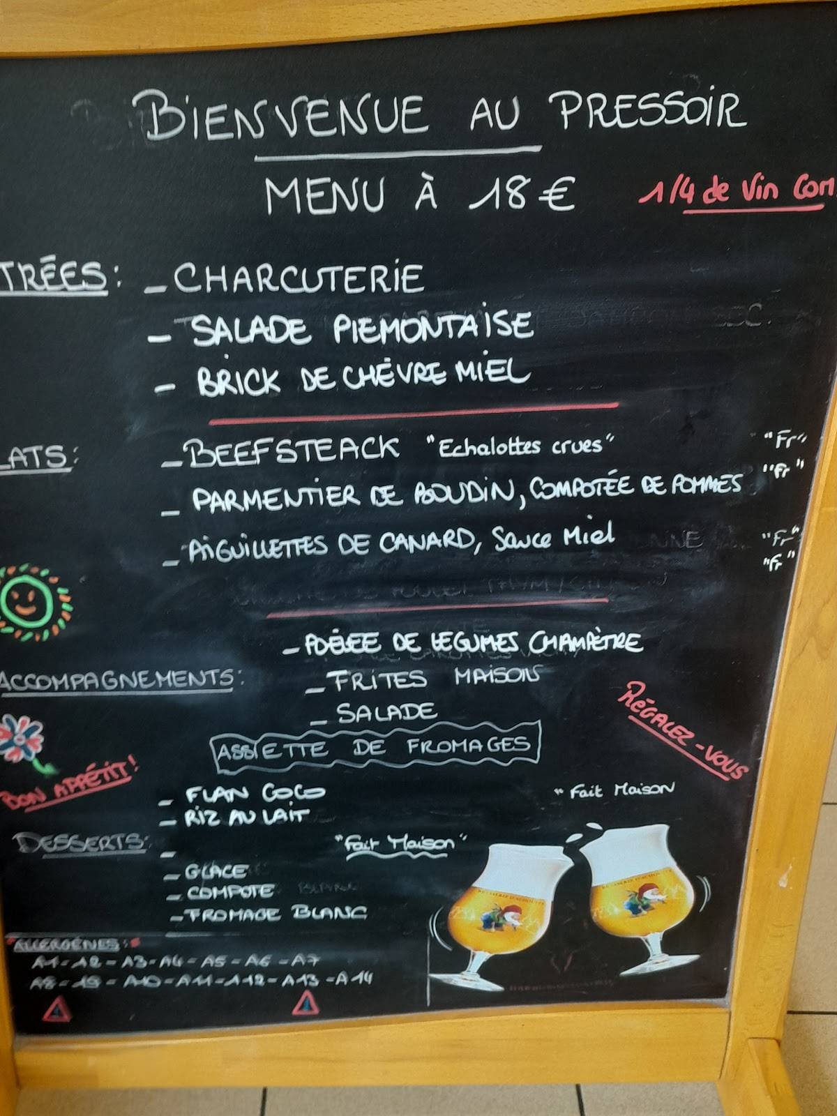 Menu de Le Pressoir