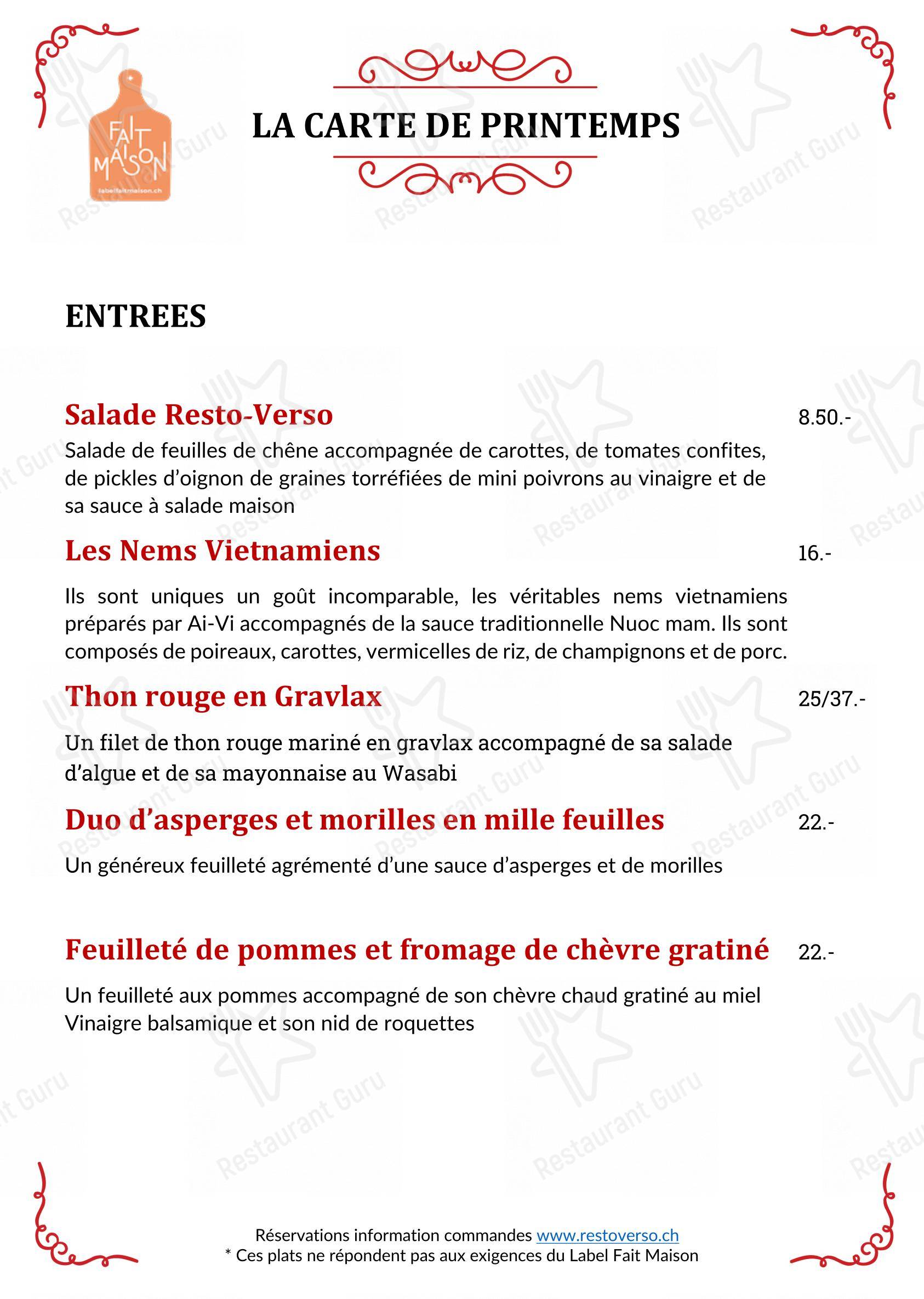 Menu di Le Resto Verso - Основное меню