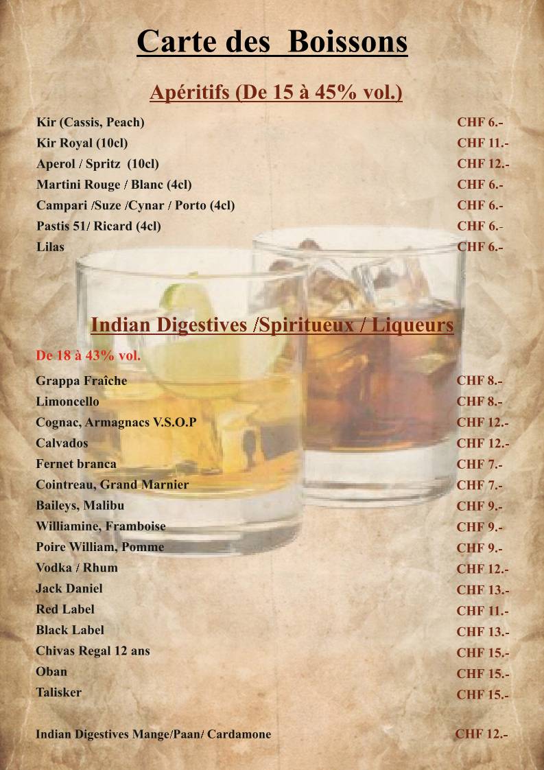 Menu di Le Safran - Restaurant Indien à Genève 