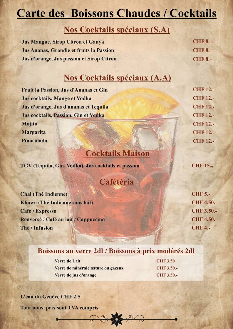 Menu di Le Safran - Restaurant Indien à Genève 