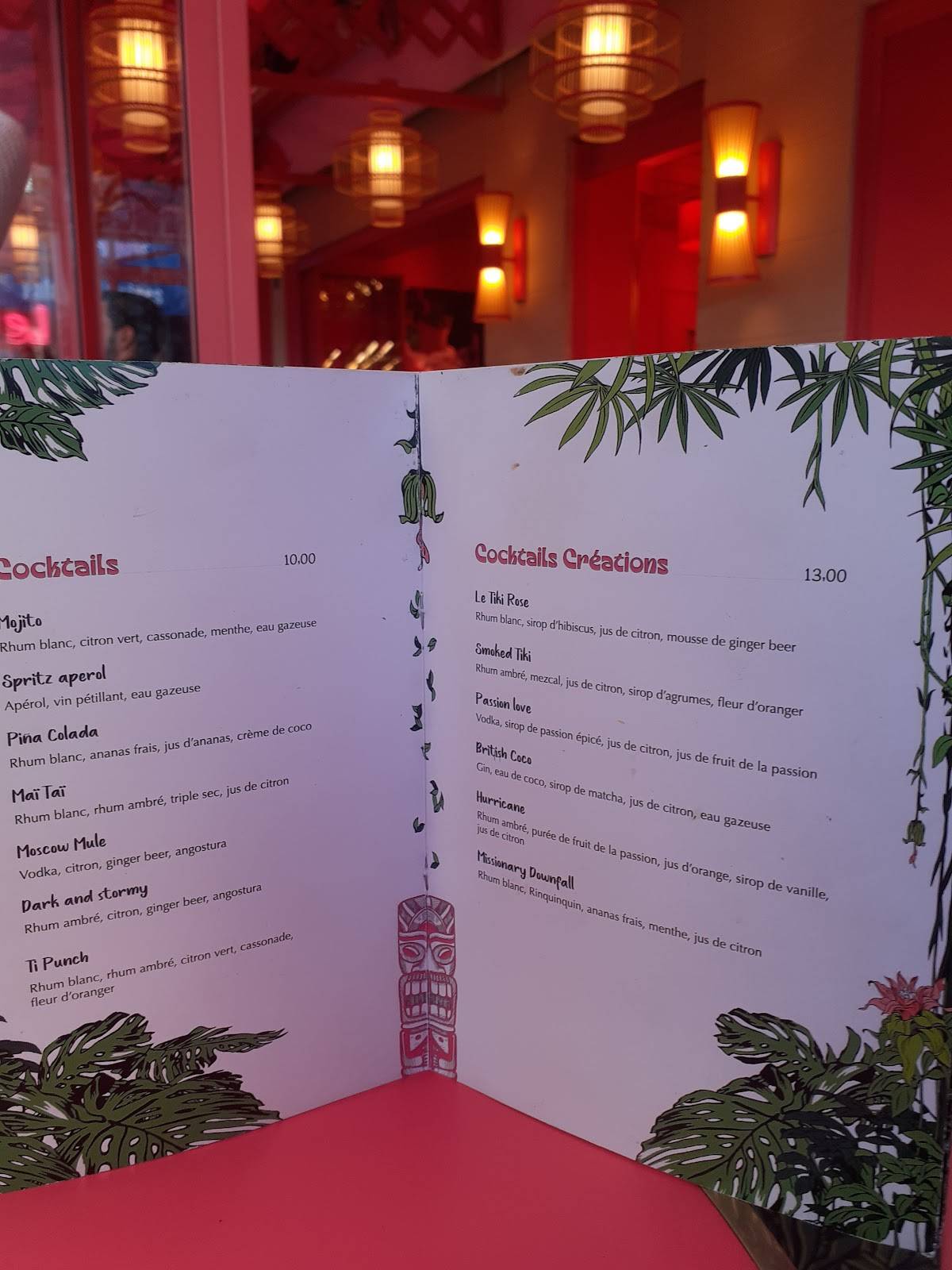 Menu au Le Tiki Rose restaurant, Paris