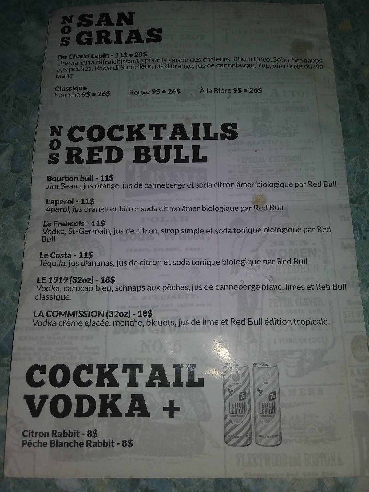 Menu de Le White Rabbit