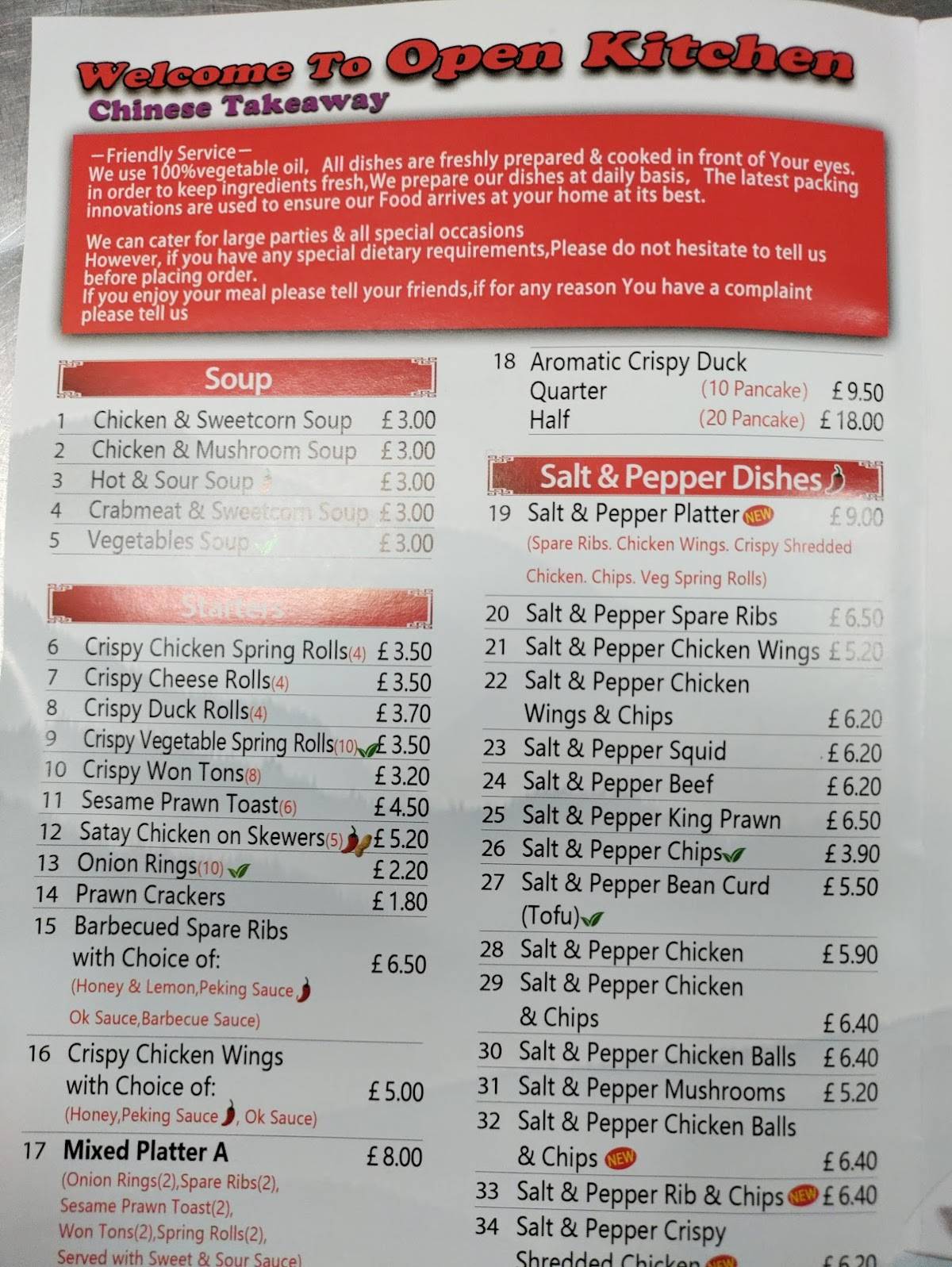 Menu at Open Kitchen restaurant, Leeds