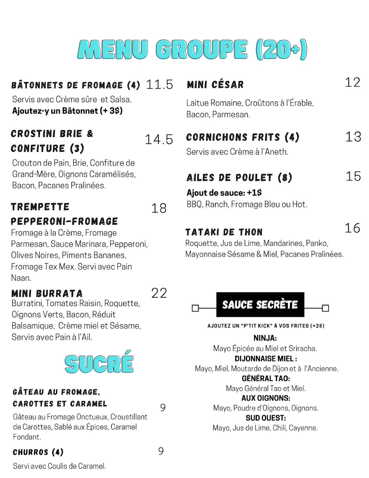 Menu de Les Insupportables