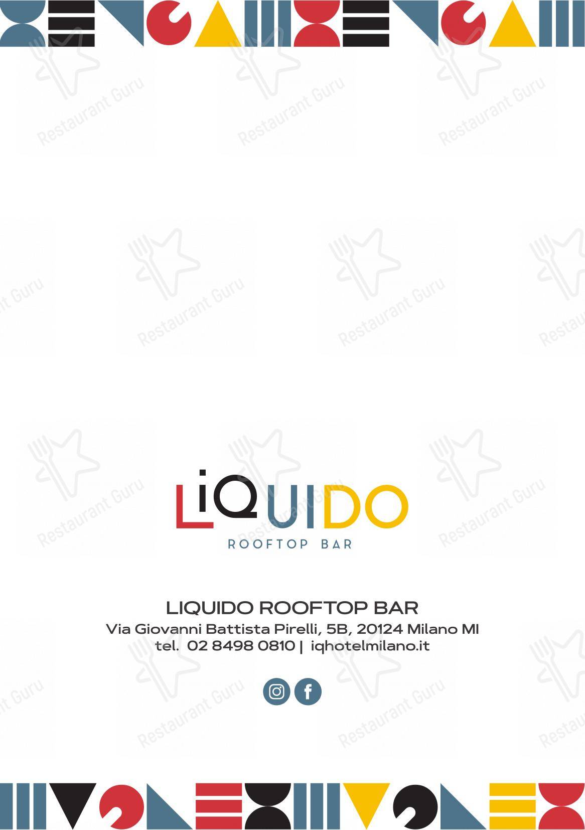 Основное меню per LiQuido Rooftop Bar in Milano