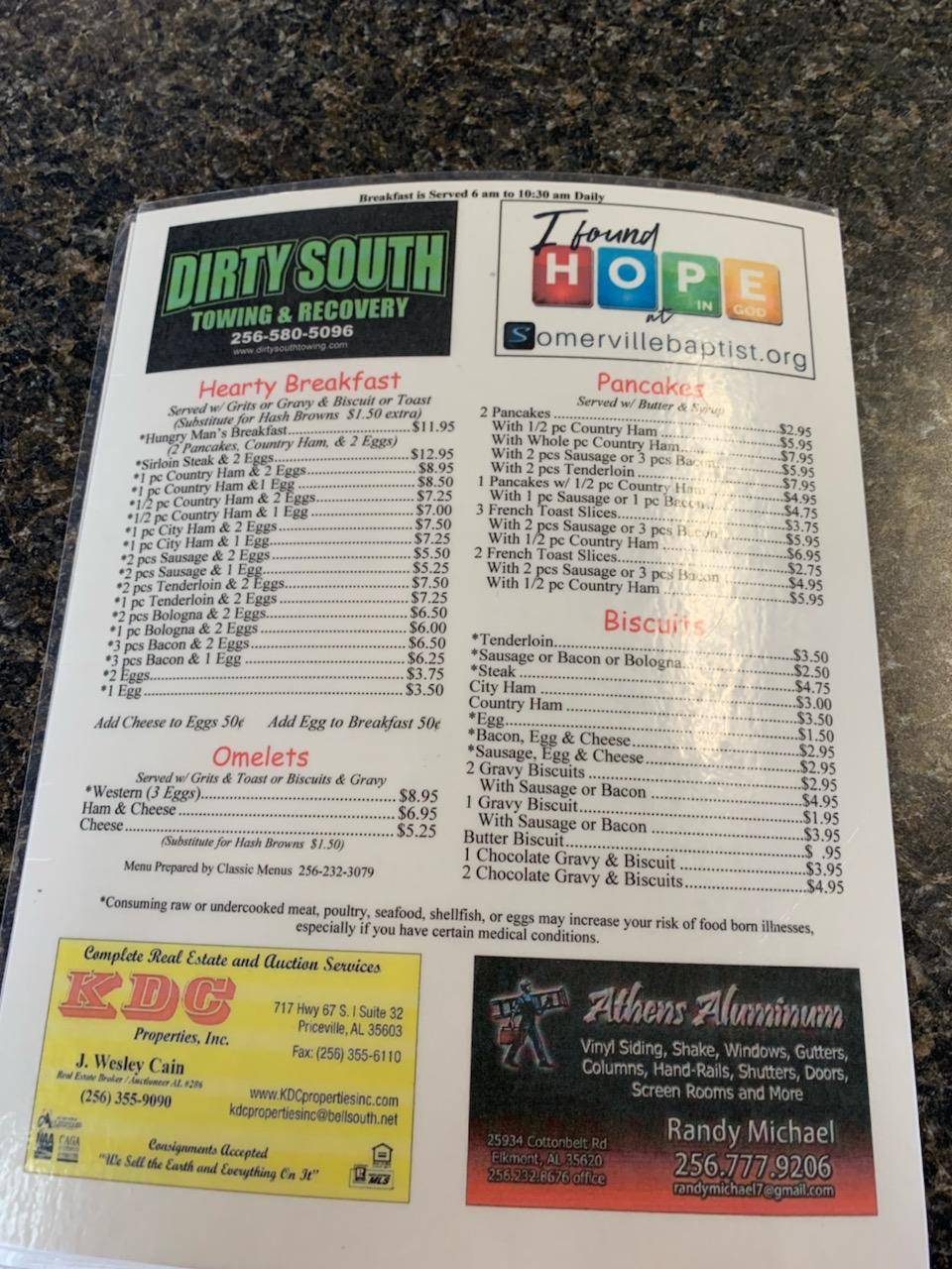 Menu at Libby's Catfish & Diner restaurant, Priceville, AL67