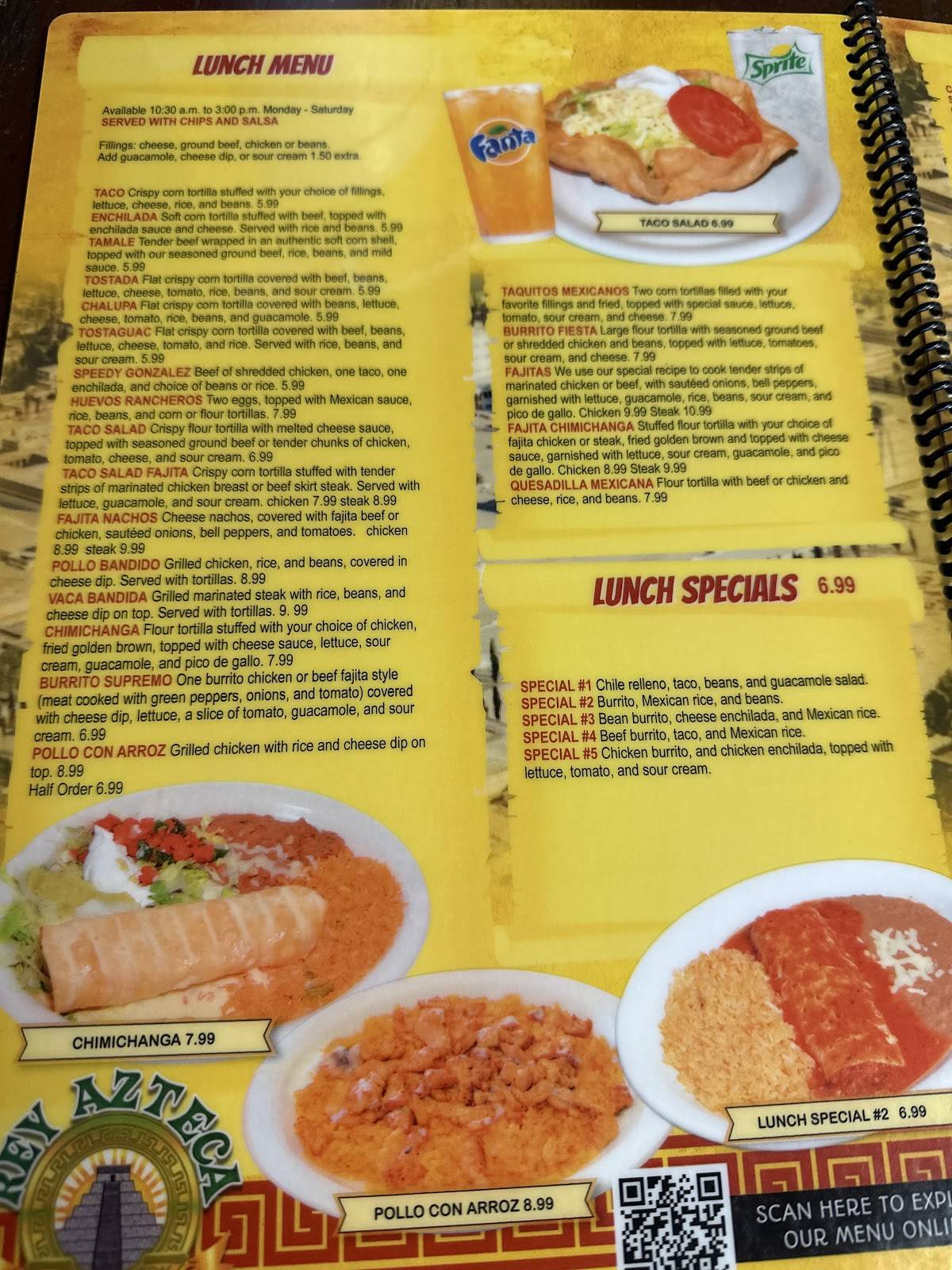 Menu at Rey Azteca Mexican Restaurant Grill, Liberty