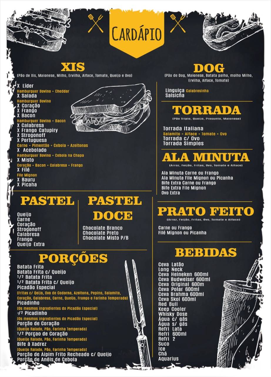 Lider do Xis cardápio
