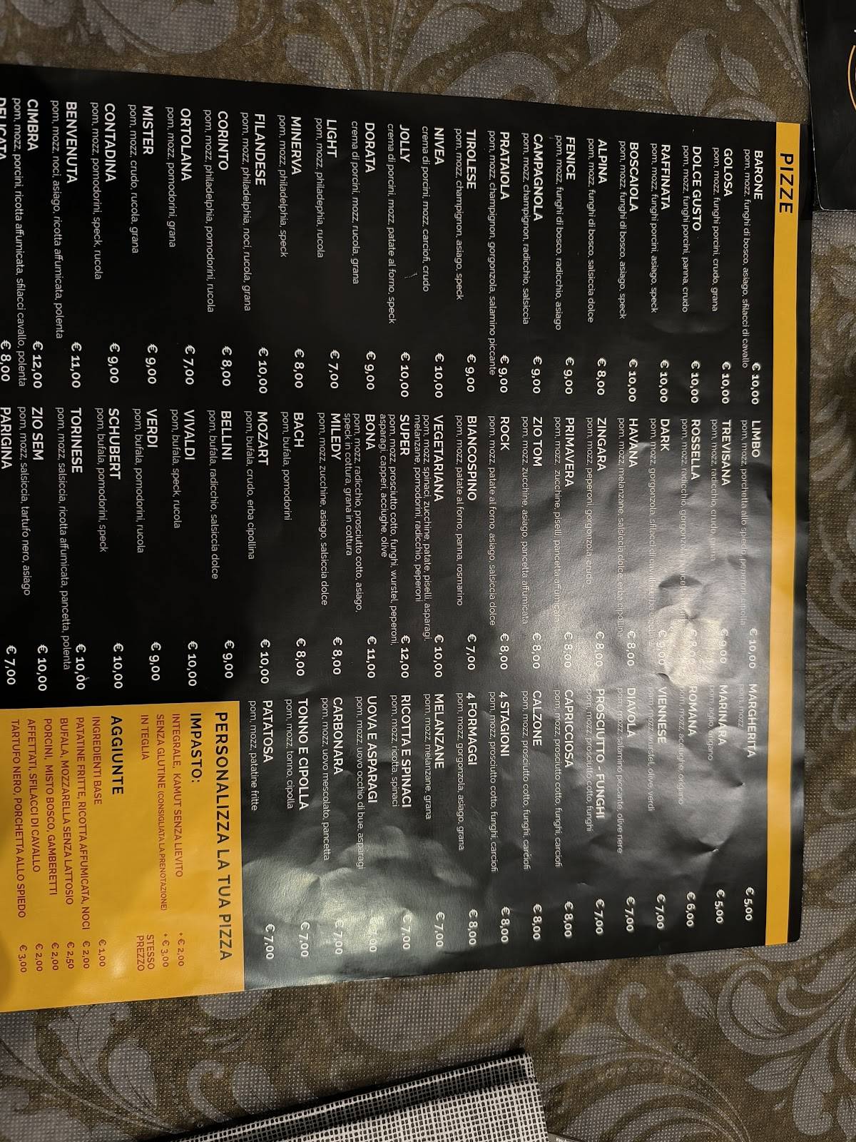 Menu di Limbo Pizzeria Birreria 