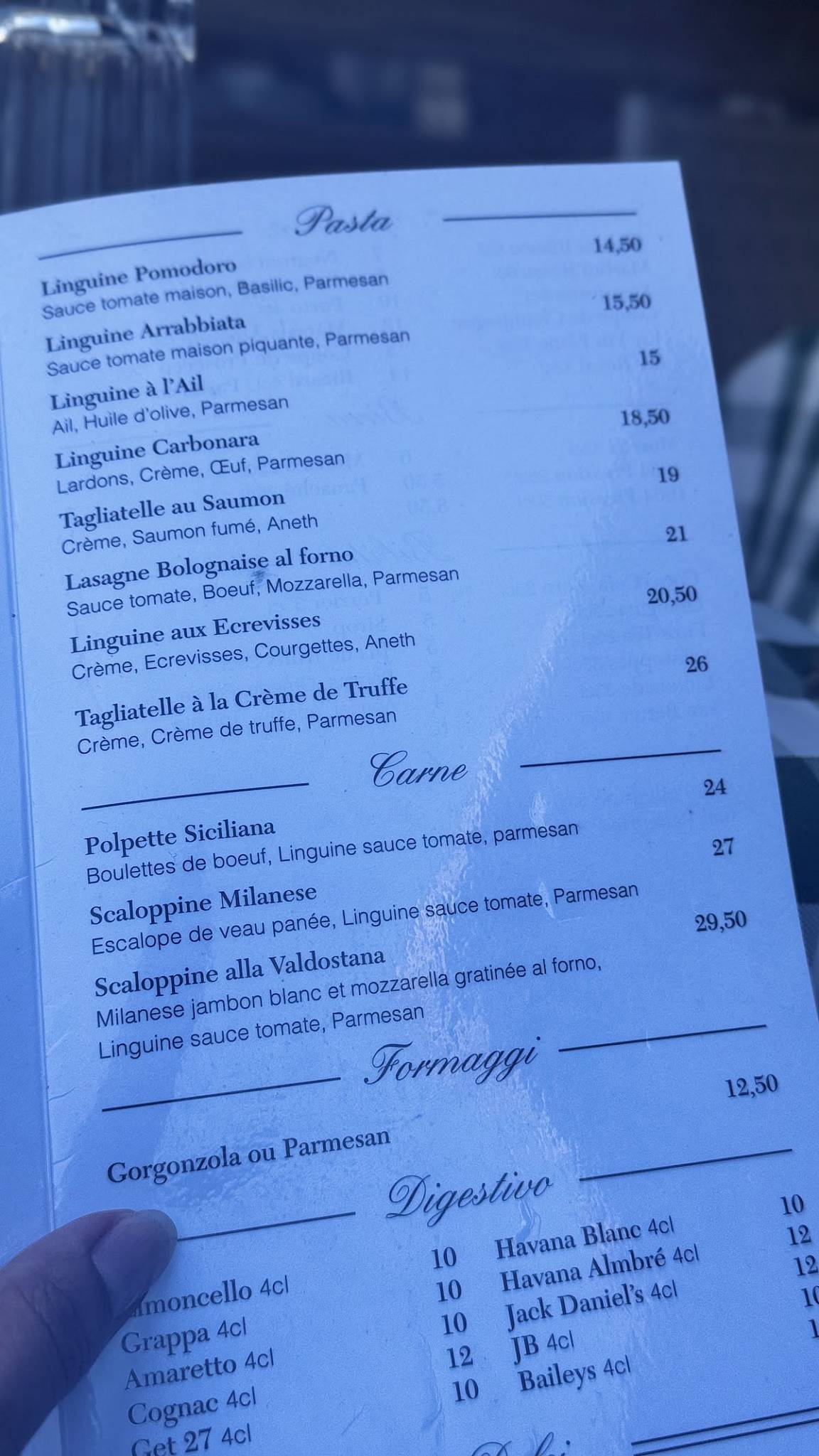 Menu de Little Italy lyon 2
