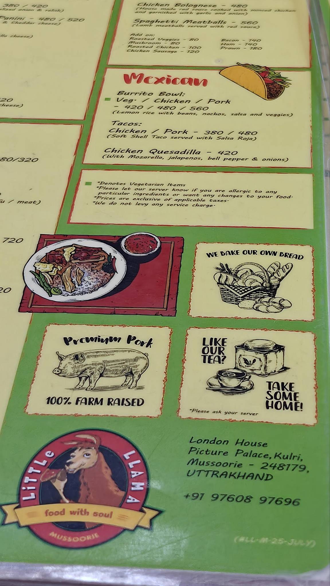 Little Llama Cafe menu
