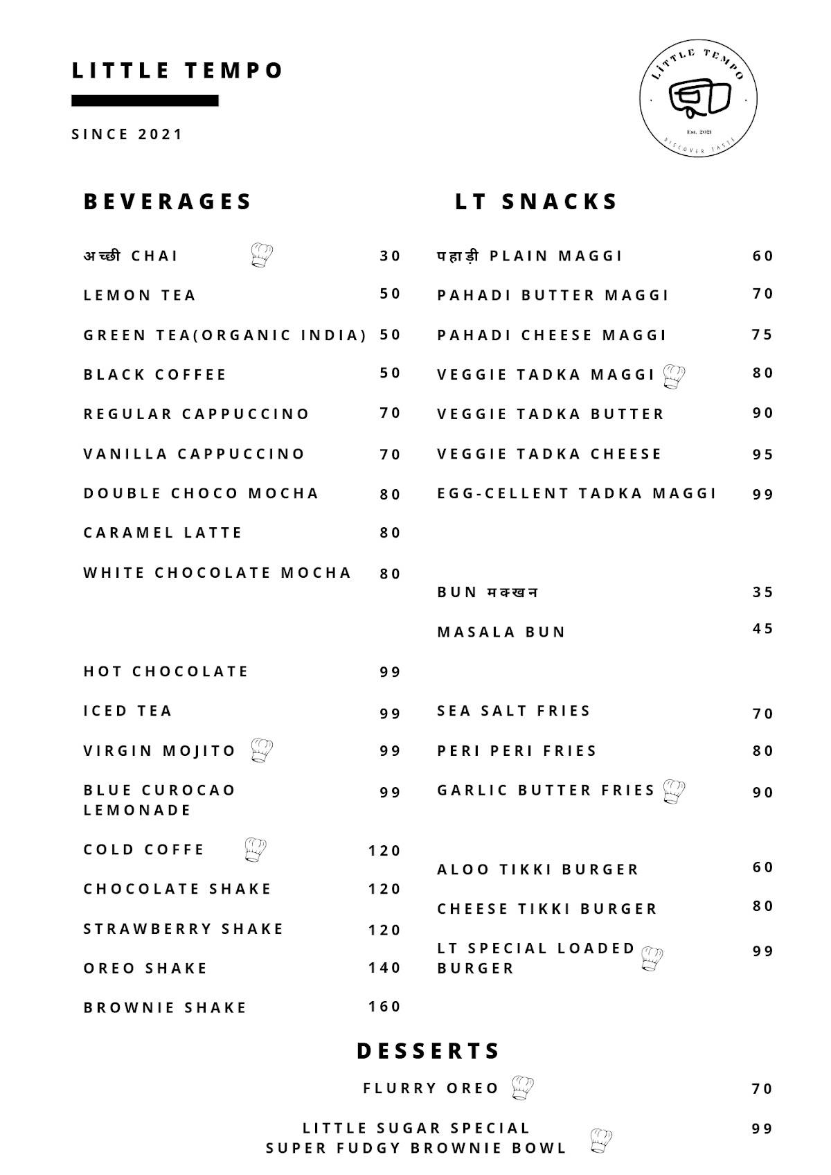 Little Tempo menu