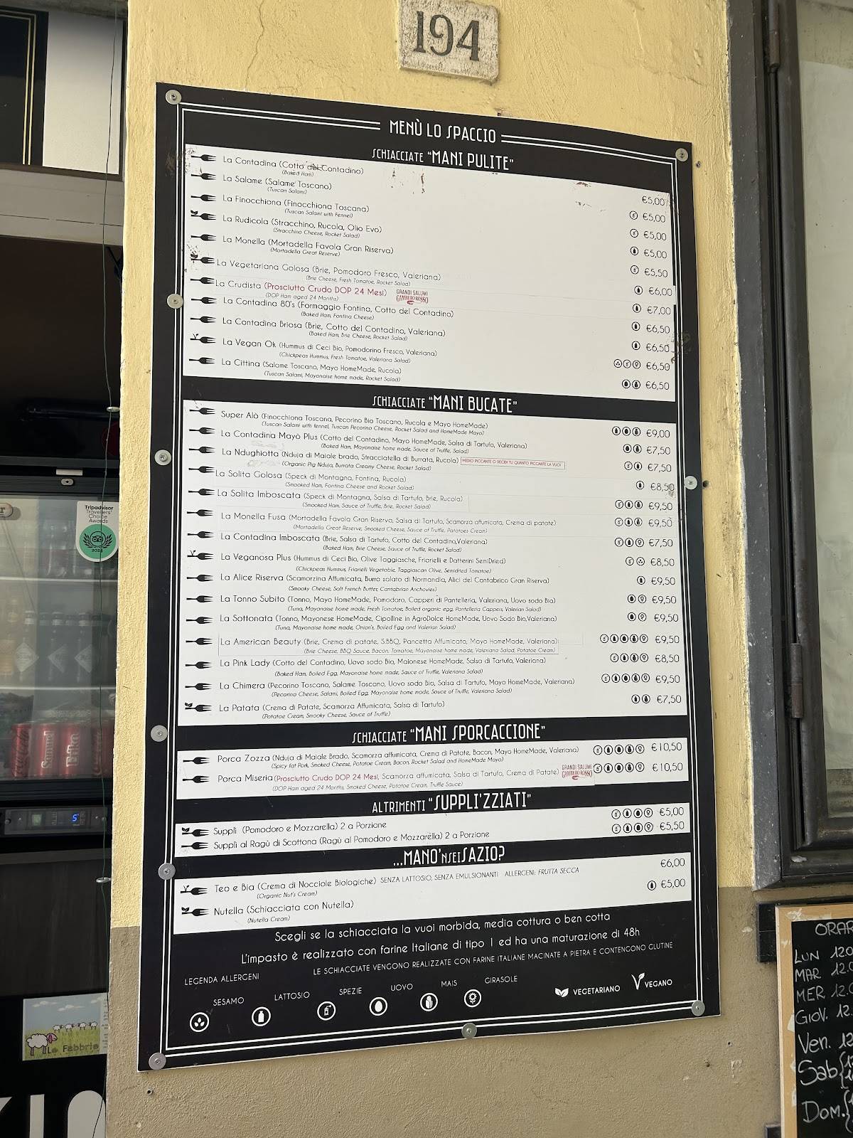 Menu di Lo Spaccio Focacce Panini 