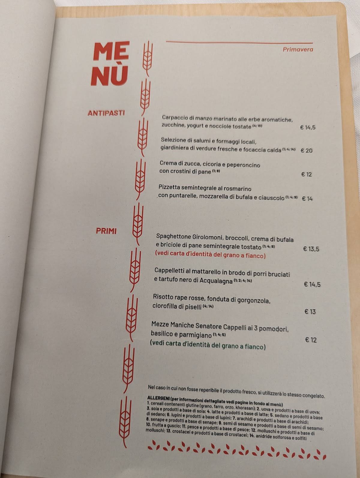 Menu di Locanda Girolomoni 