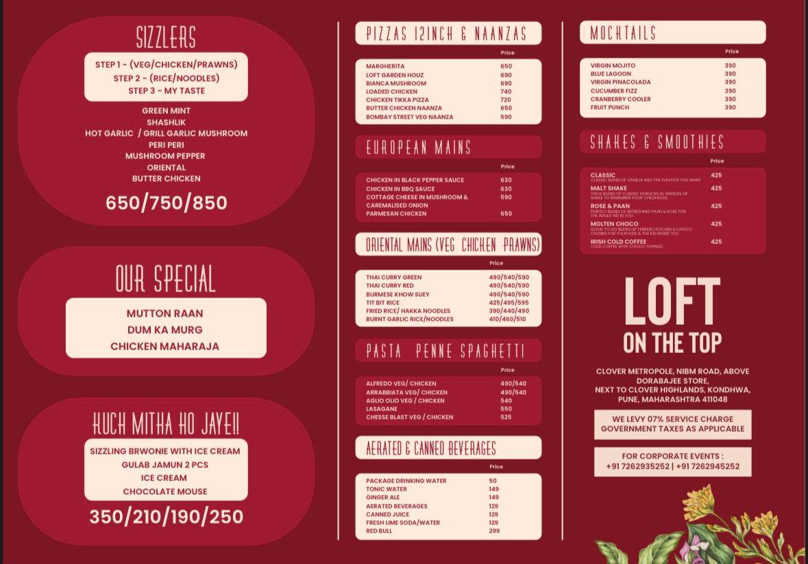 Loft On The Top menu