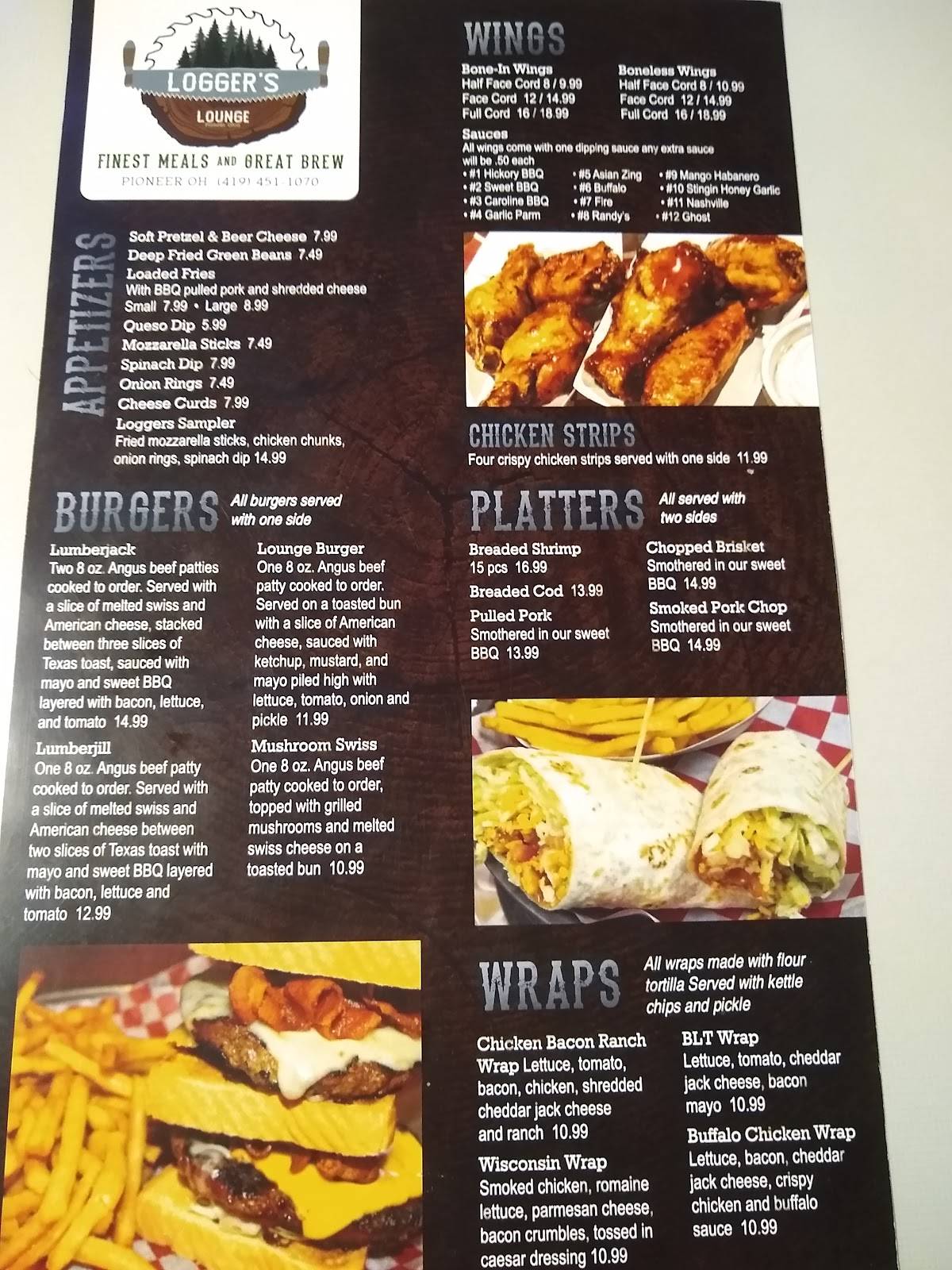 Menu at Logger's Lounge pub & bar, Pioneer