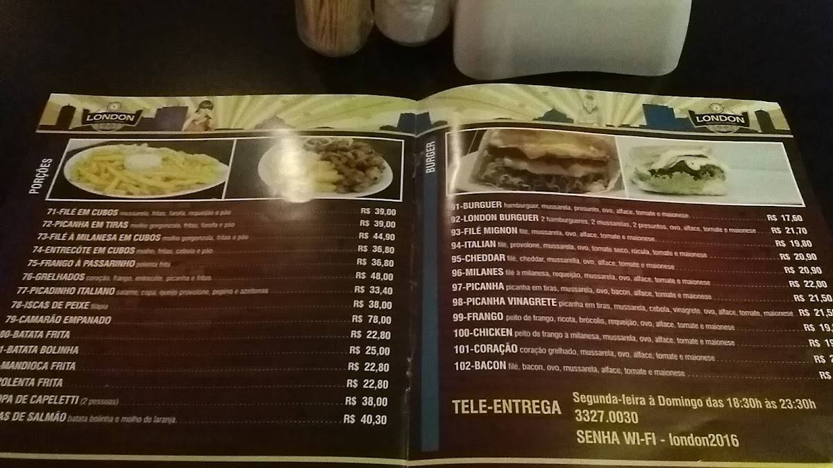 London Burger e Pizza cardápio