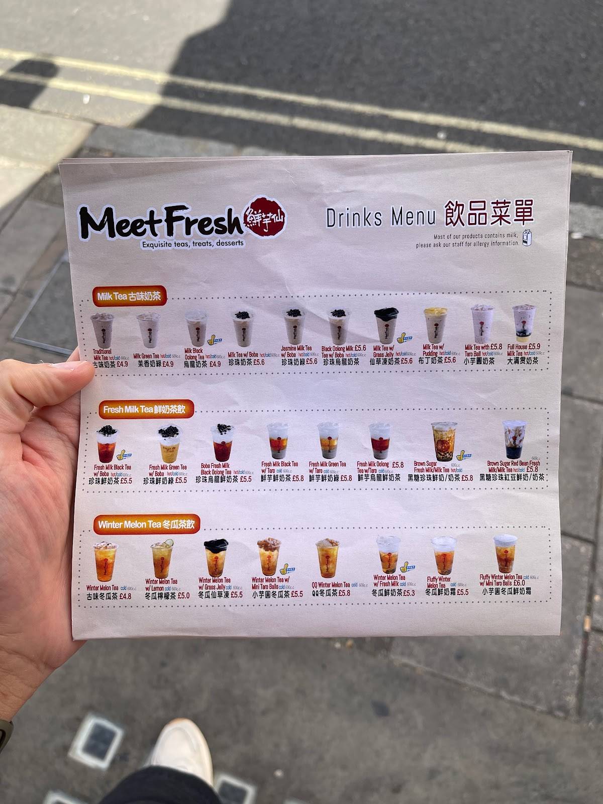 Menu at Meet Fresh restaurant, London