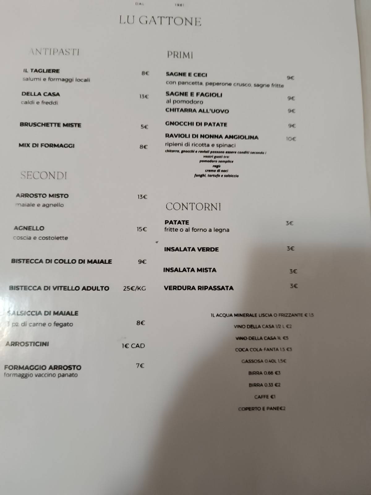 Menu di Lu Gattone 