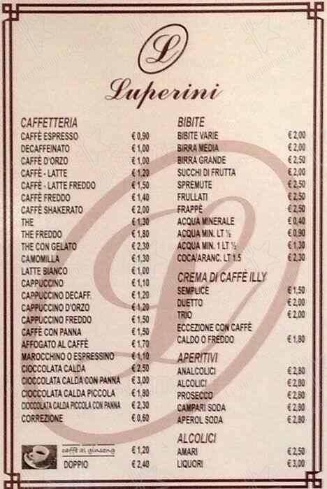 Menu di Pasticceria Caffetteria Luperini Rosena 