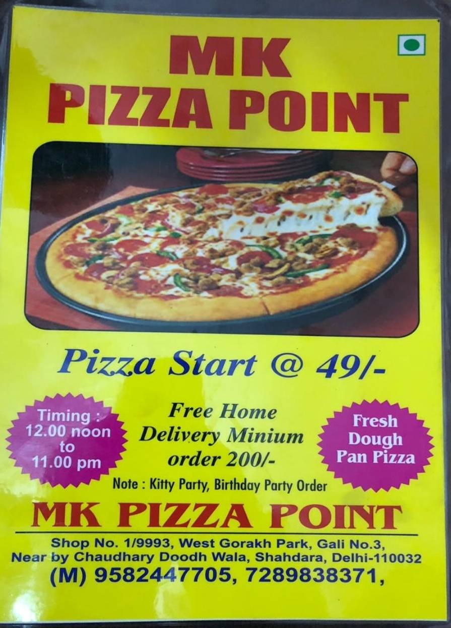 MK Pizza point menu
