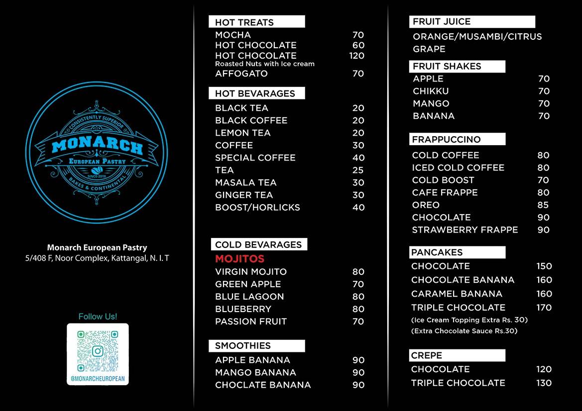 MONARCH European Pastry menu