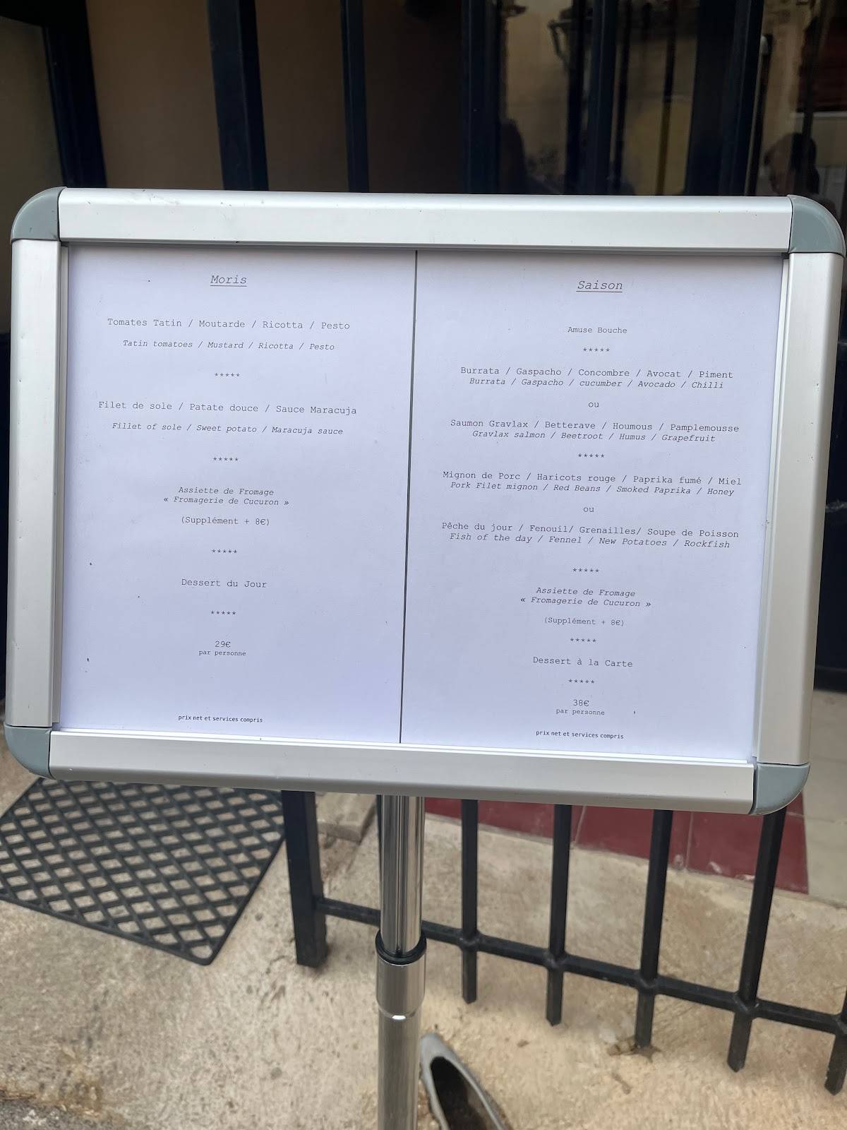 Menu de MORIS Traiteur/ Events/ Chef à Domicile