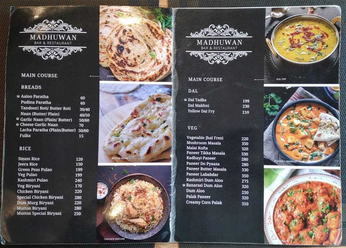 Madhuban Restaurant menu