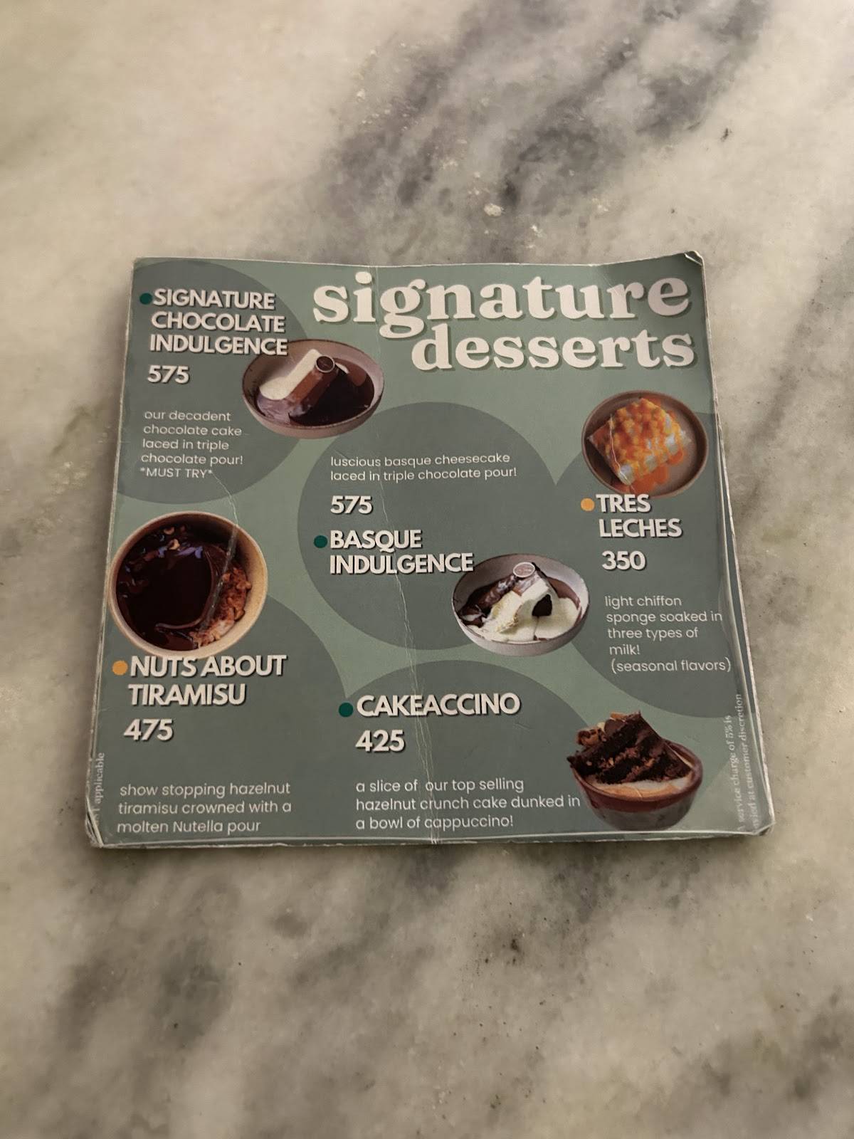 Maison Indulgence menu