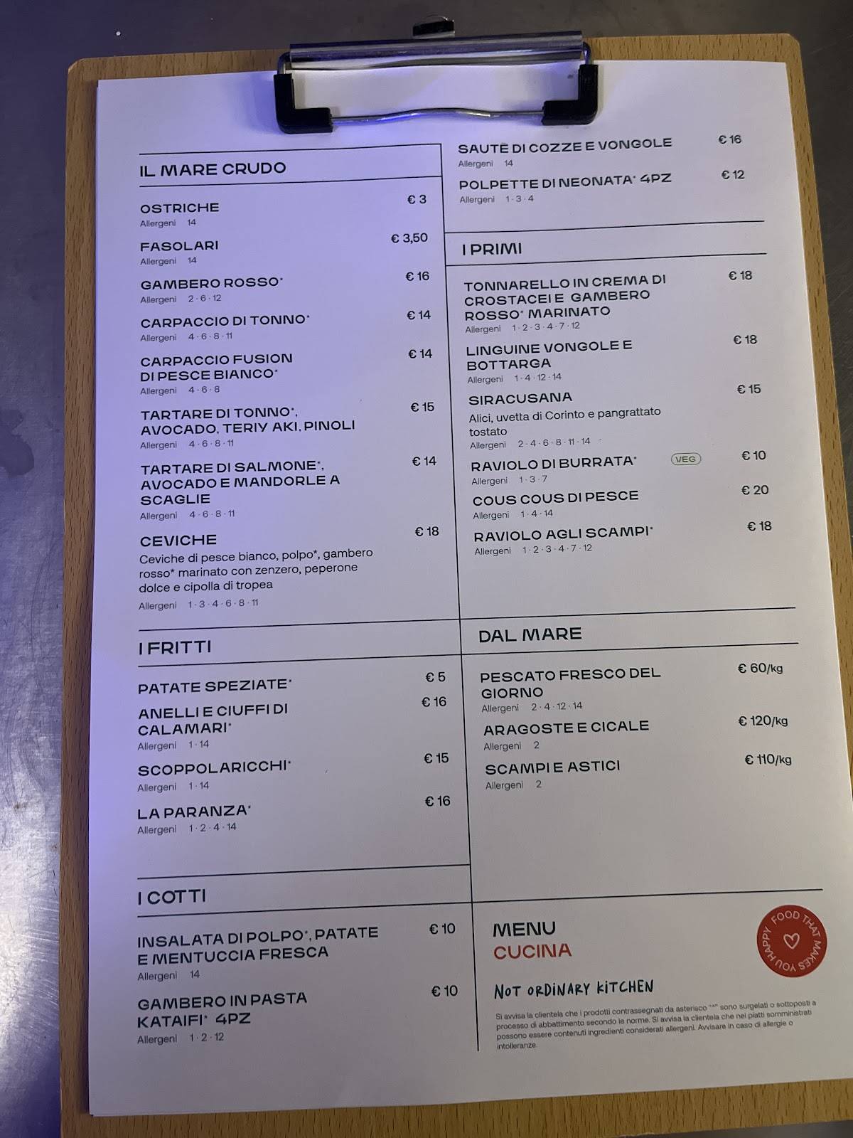 Menu di Makāri cucina nippo-mediterranea 