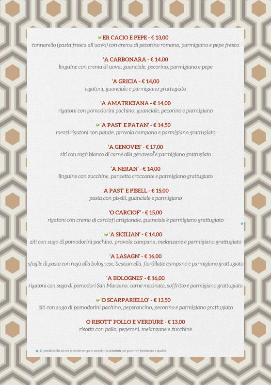Menu di Mama Eat - Roma Vaticano 