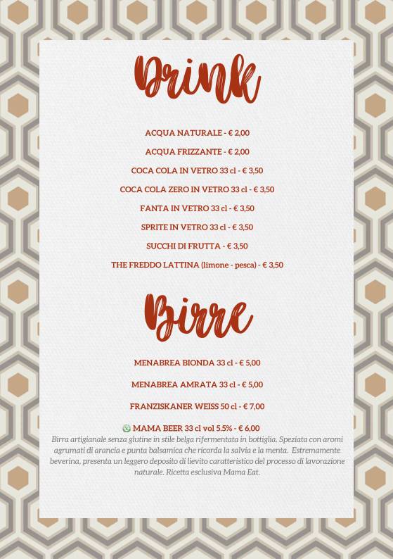 Menu di Mama Eat - Roma Vaticano 