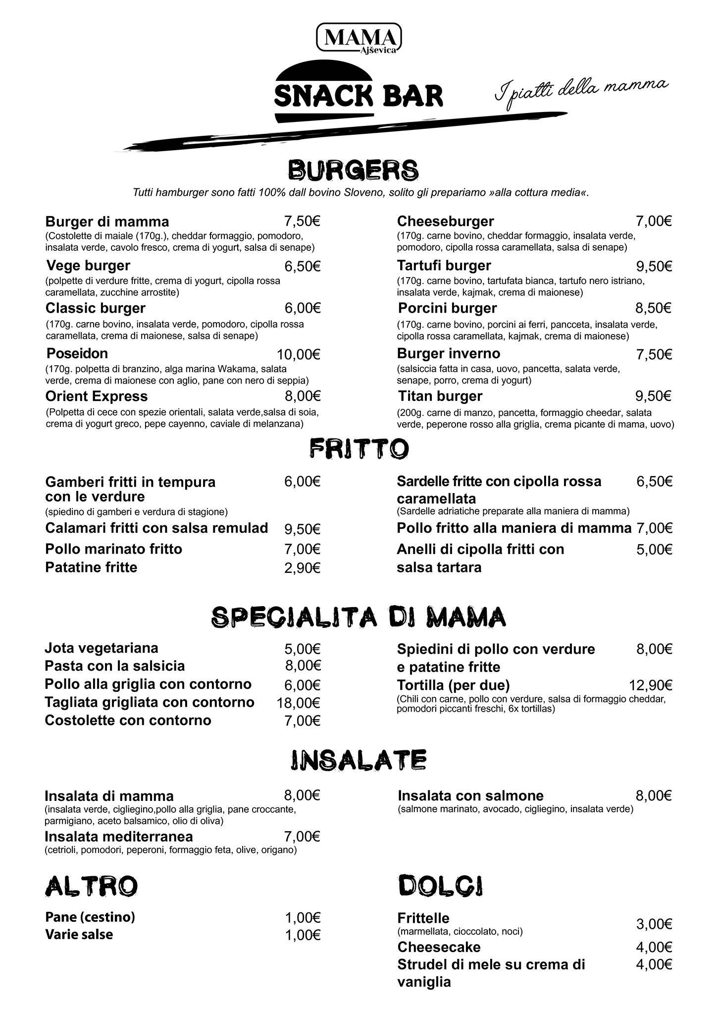 Menu di Toč gostilnica in vinoteka 