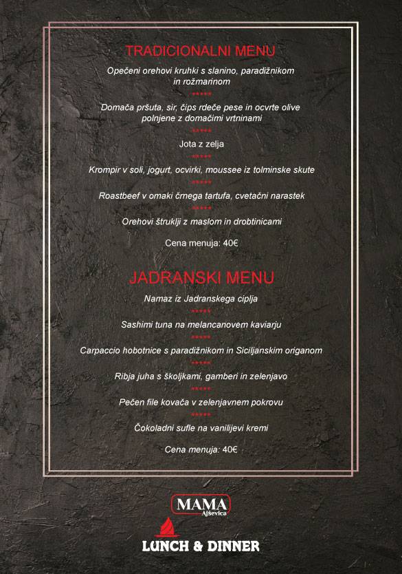 Menu di Toč gostilnica in vinoteka 