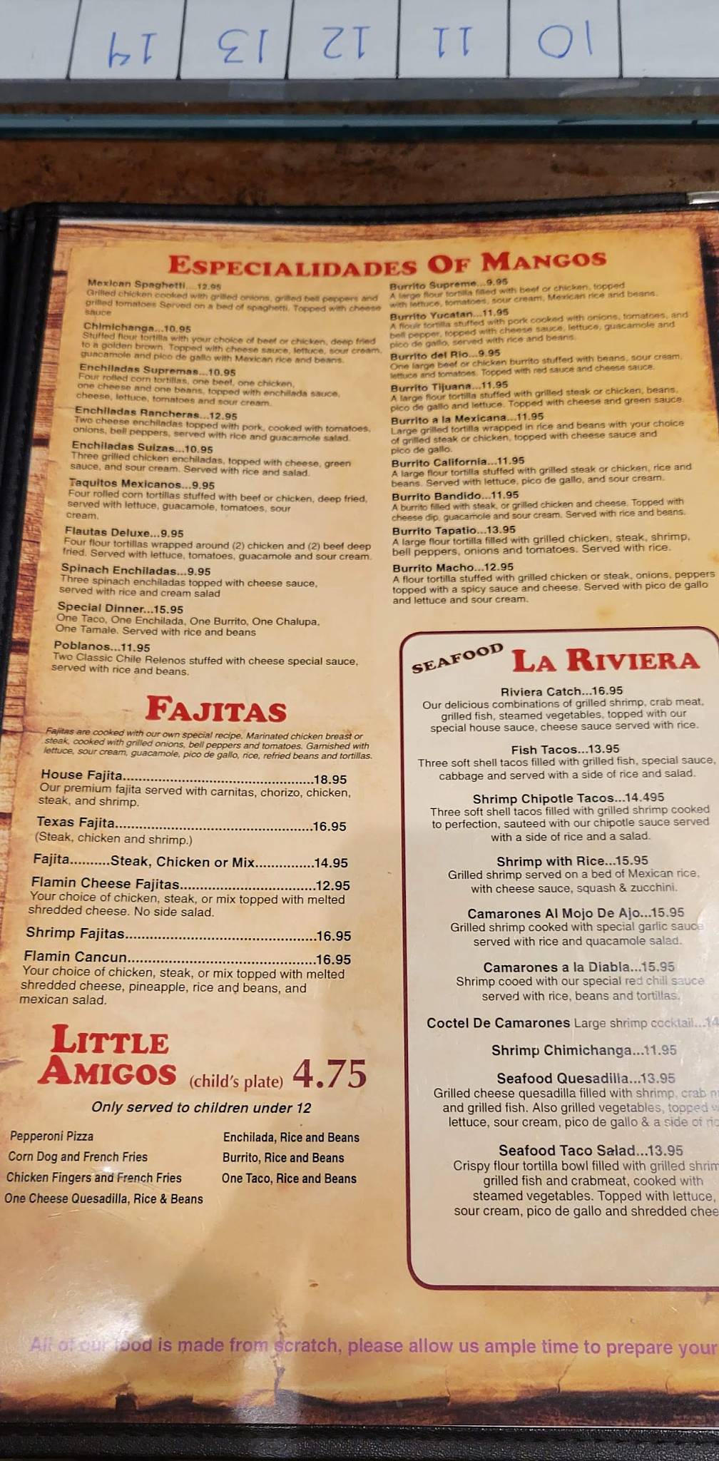 Menu at Mangos Cantina and Grill Leeds restaurant, Leeds